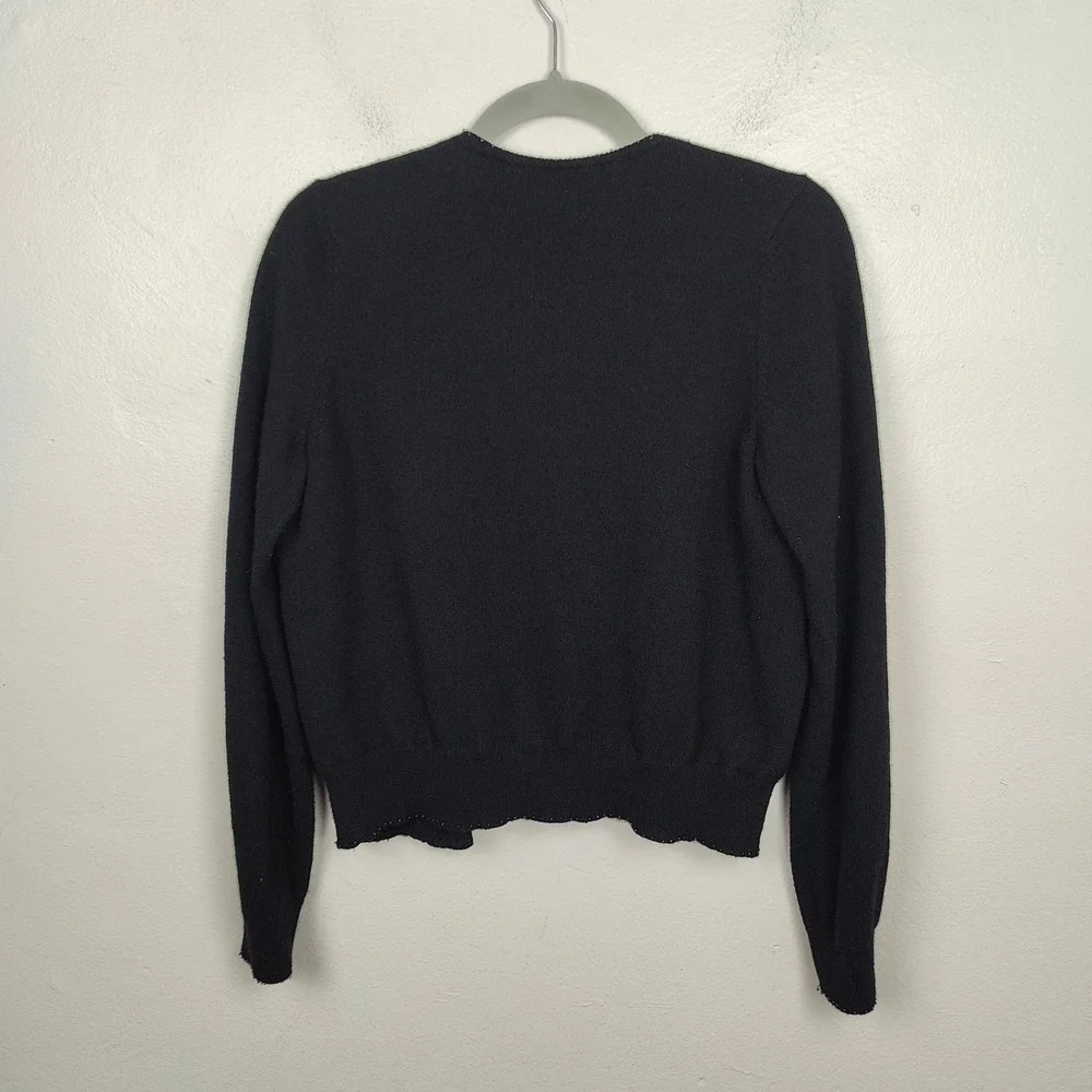 White + Warren Cashmere Cardigan‎ Sweater Womens Medium Black Purple Silk Lining